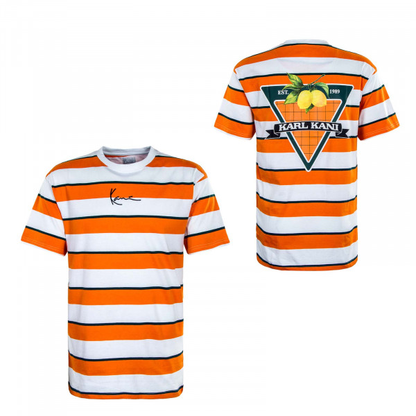Herren T-Shirt - Small Signature Stripe - Orange / White