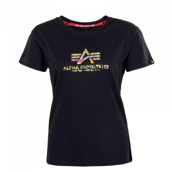 Damen T-Shirt - New Basic Holografic Print - Black / Gold / Crystal