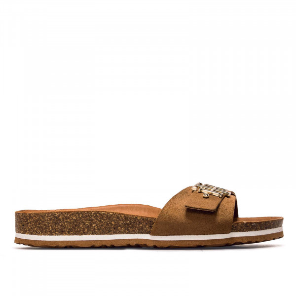 Damen Pantoletten - Molded Footbed Flat Sandal Summer - Cognac