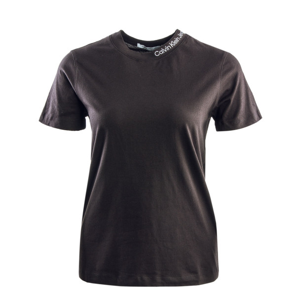 Damen T-Shirt - Embroidered Neckline - Black