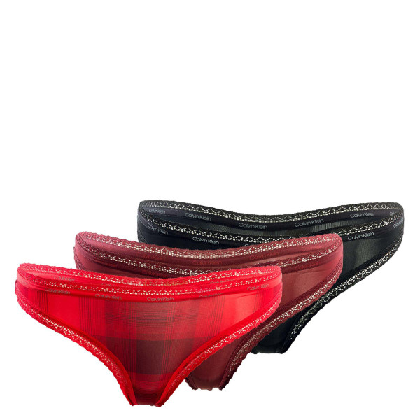 Damen String Tanga - Thong 3er-Pack Check - Rouge / Black