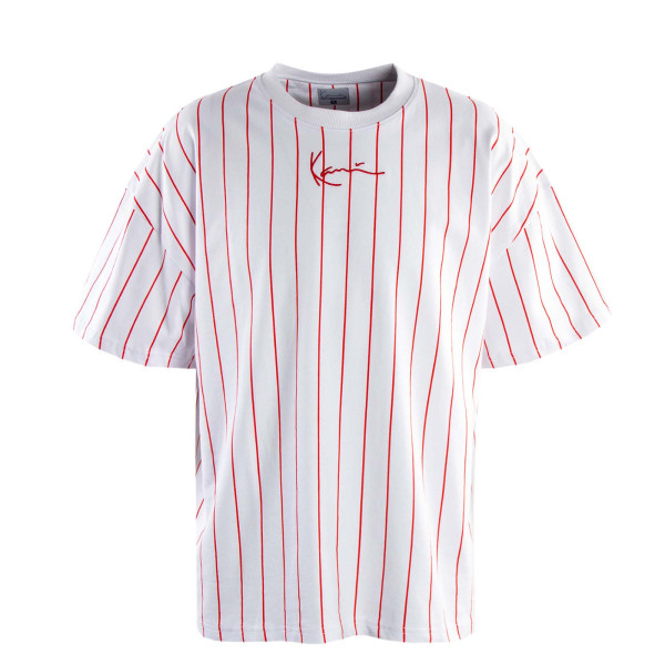 Herren T-Shirt - Small Signature Boxy Pinstripe - White / Red
