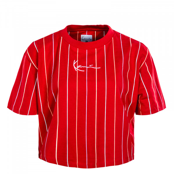 Damen T-Shirt - Small Signature Short Tee Pinstripes - Red