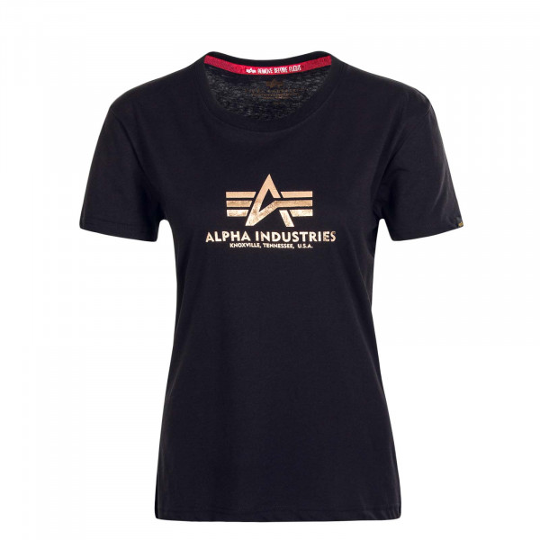 Damen T-Shirt - Basic Foil Print - Black / Gold